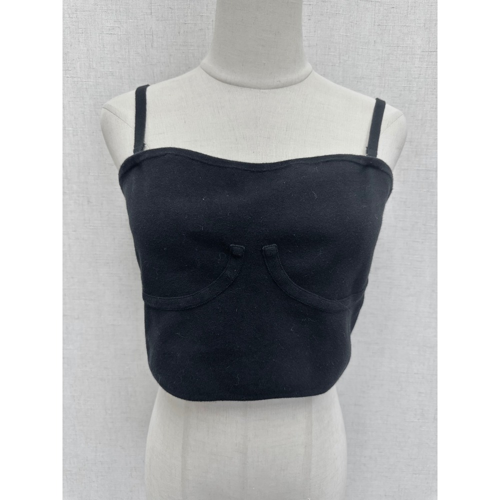 Good American Cupped Tube Top Cotton Knit Black Bustier Crop Top Womens Size 5/6